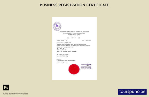 Plantilla de plantilla de Word y PDF de licencia comercial de Bangladesh lista p
